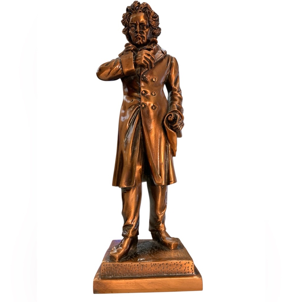 Ludwig Van Beethoven Copper Metal Finish 
Statue. 10.5” Tall, 3” Base